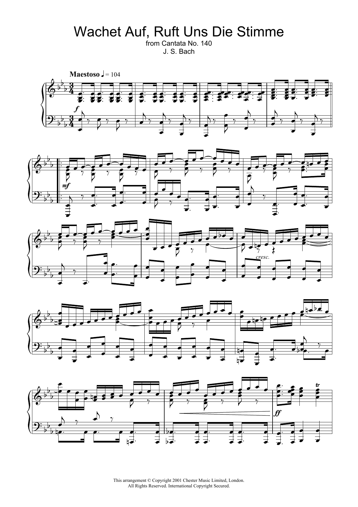 J.S. Bach Wachet Auf, Ruft Uns Die Stimme (from Cantata No.140) sheet music preview music notes and score for Piano including 9 page(s)