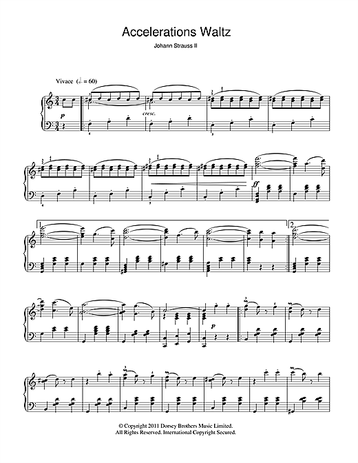 Learn to play Johann Strauss II Acceleration Waltz, Op. 234 sheet music for Piano in minutes. Johann Strauss II Acceleration Waltz, Op. 234 sheet music notes and chords