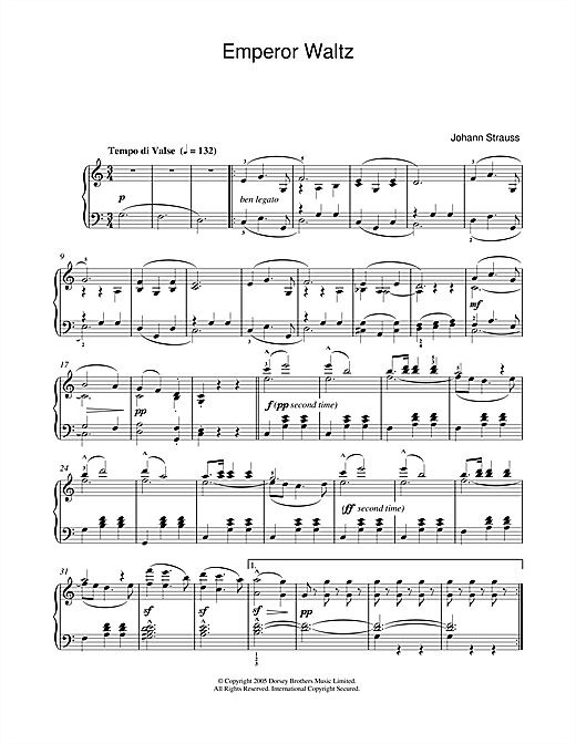 Learn to play Johann Strauss II Emperor Waltz sheet music for Piano in minutes. Johann Strauss II Emperor Waltz sheet music notes and chords