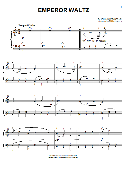 Learn to play Johann Strauss II Emperor Waltz sheet music for Beginner Piano in minutes. Johann Strauss II Emperor Waltz sheet music notes and chords