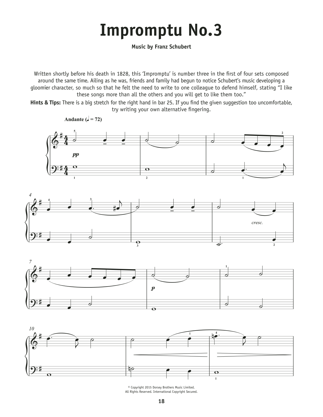 Johannes Brahms Impromptu By Franz Schubert, Op. 90, No. 2, Left Hand Study sheet music, chords, lyrics - Printable PDF for Really Easy Piano