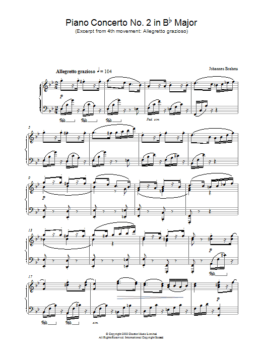 Johannes Brahms Piano Concerto No. 2 in B Flat Major (Excerpt from 4th movement: Allegretto grazioso) sheet music, chords, lyrics - Printable PDF for Piano
