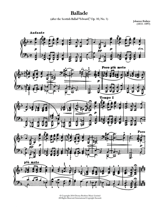 Learn to play Johannes Brahms Ballade, Op.10 No.1 sheet music for Piano in minutes. Johannes Brahms Ballade, Op.10 No.1 sheet music notes and chords
