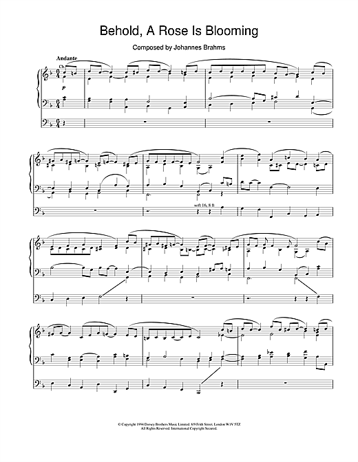 Learn to play Johannes Brahms Behold, A Rose Is Blooming sheet music for Organ in minutes. Johannes Brahms Behold, A Rose Is Blooming sheet music notes and chords