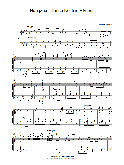 Learn to play Johannes Brahms Hungarian Dance No.5 sheet music for Piano in minutes. Johannes Brahms Hungarian Dance No.5 sheet music preview music notes and score for Piano including 3 page(s)