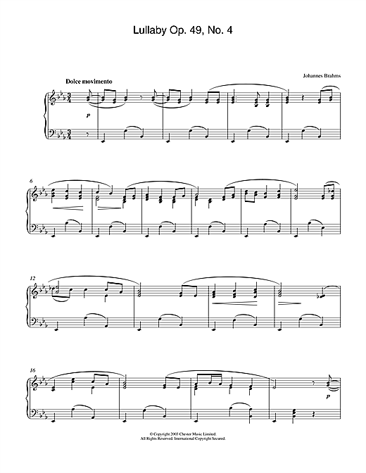 Learn to play Johannes Brahms Lullaby Op. 49, No. 4 sheet music for Piano in minutes. Johannes Brahms Lullaby Op. 49, No. 4 sheet music notes and chords