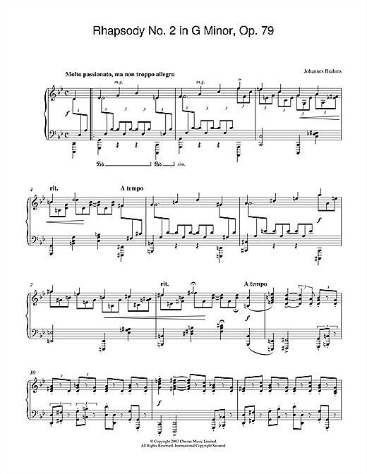 Learn to play Johannes Brahms Rhapsody No. 2 in G Minor, Op. 79 sheet music for Piano in minutes. Johannes Brahms Rhapsody No. 2 in G Minor, Op. 79 sheet music notes and chords