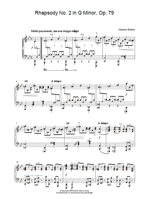 Learn to play Johannes Brahms Rhapsody No. 2 in G Minor, Op. 79 sheet music for Piano in minutes. Johannes Brahms Rhapsody No. 2 in G Minor, Op. 79 sheet music preview music notes and score for Piano including 9 page(s)