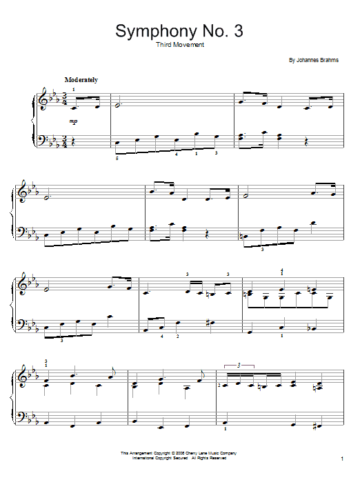 Learn to play Johannes Brahms Symphony No. 3, Third Movement Theme sheet music for Piano in minutes. Johannes Brahms Symphony No. 3, Third Movement Theme sheet music notes and chords