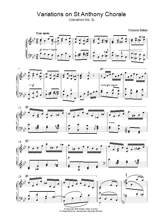 Learn to play Johannes Brahms Variations on St Anthony Chorale (Variation No. 3) sheet music for Piano in minutes. Johannes Brahms Variations on St Anthony Chorale (Variation No. 3) sheet music preview music notes and score for Piano including 3 page(s)