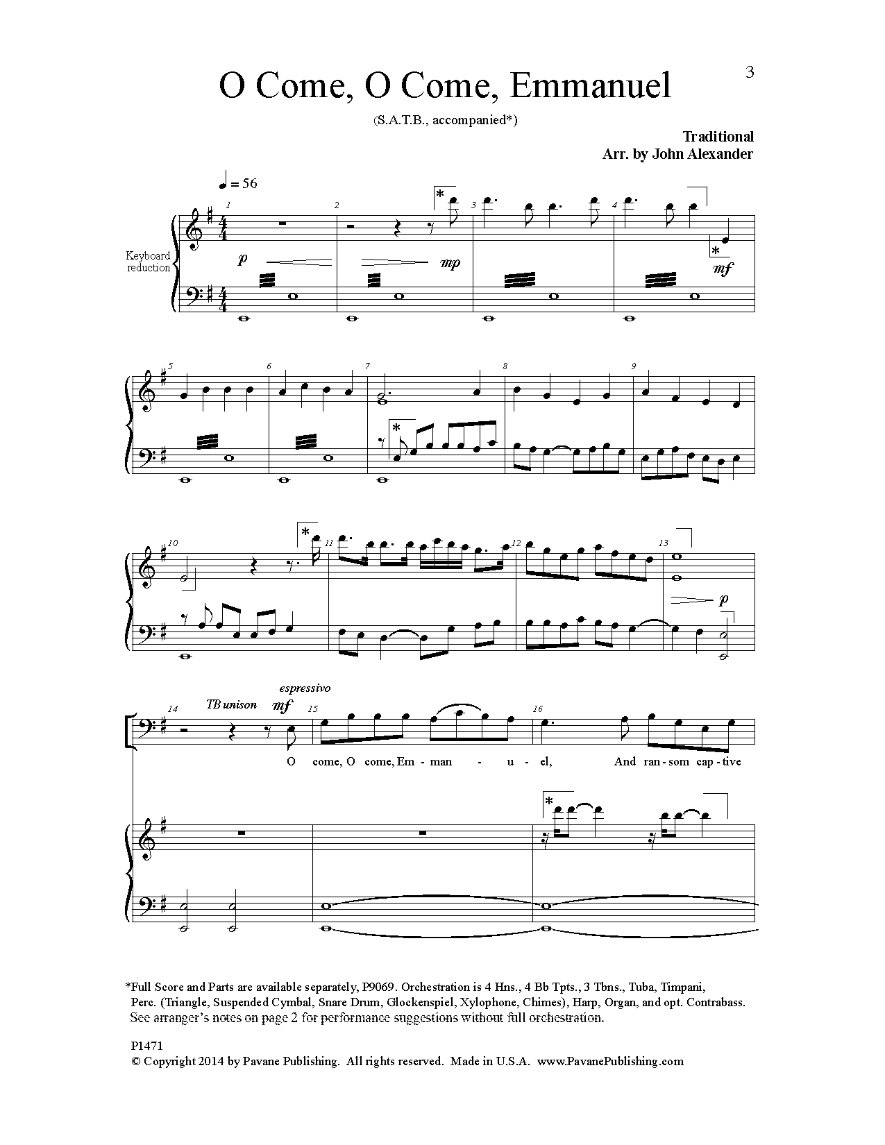 John Alexander O Come, O Come, Emmanuel sheet music, chords, lyrics - Printable PDF for Choir