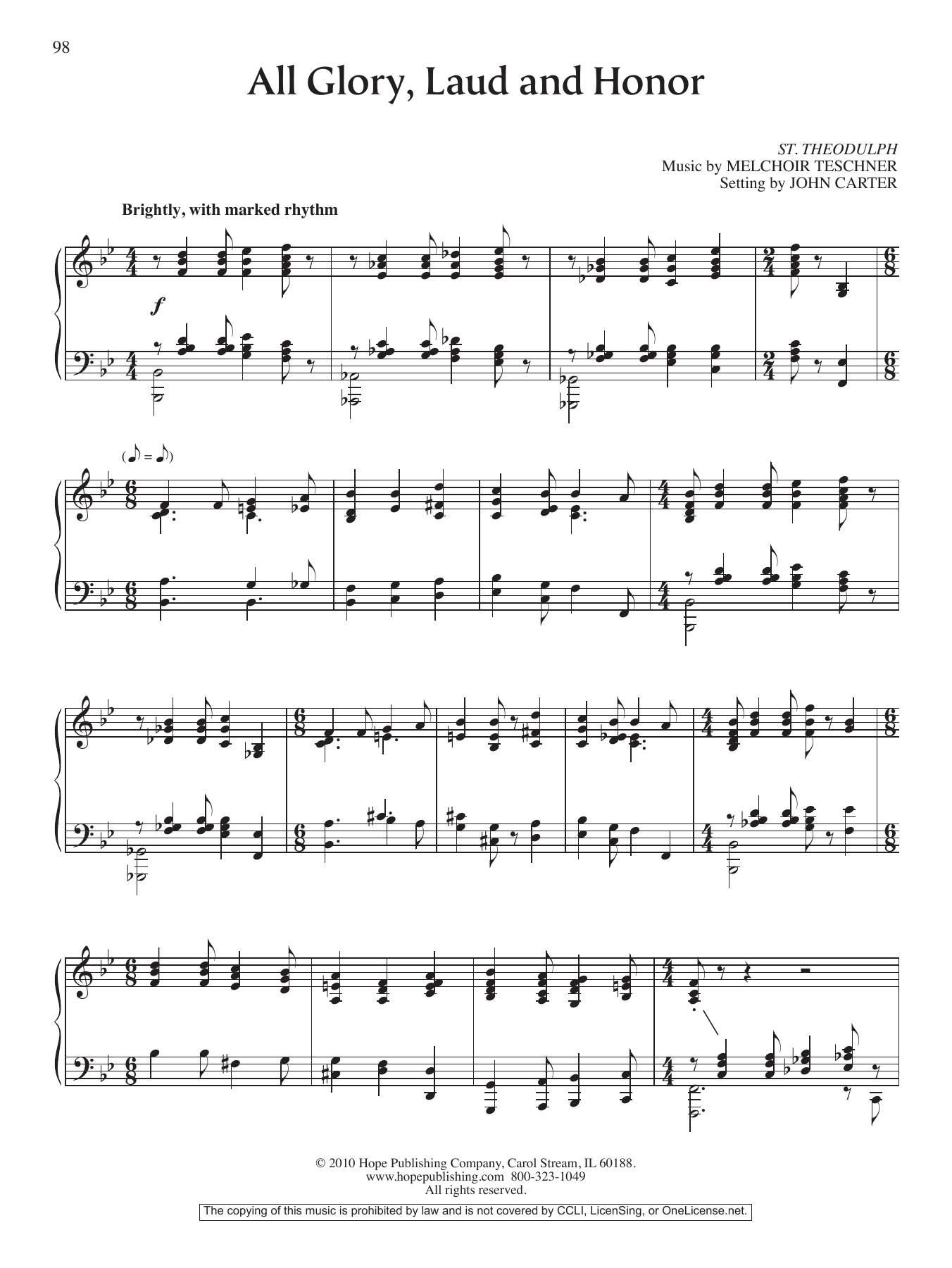 John Carter All Glory, Laud and Honor sheet music, chords, lyrics - Printable PDF for Piano Solo