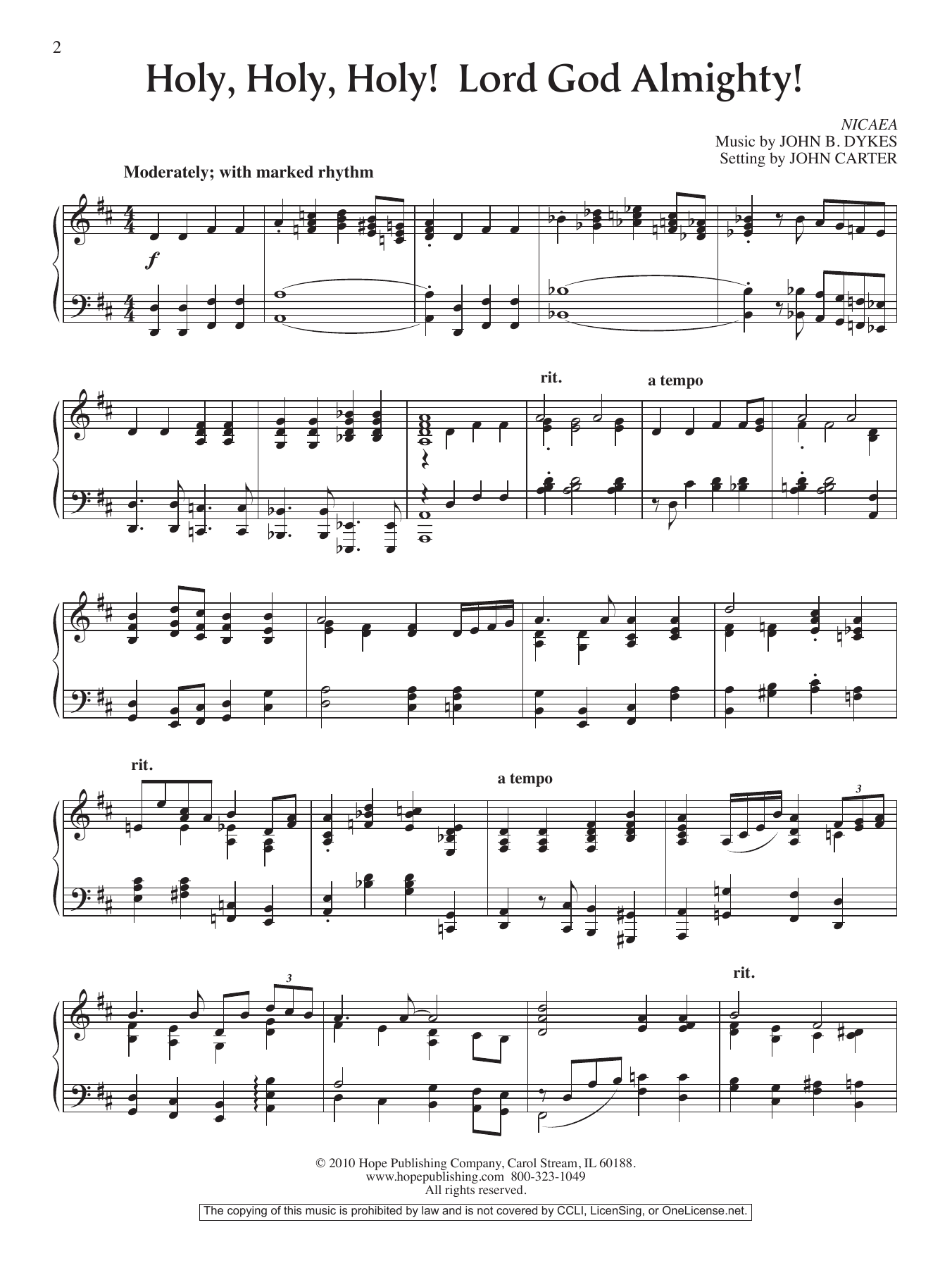 John Carter Holy, Holy, Holy! Lord God Almighty! sheet music, chords, lyrics - Printable PDF for Piano Solo