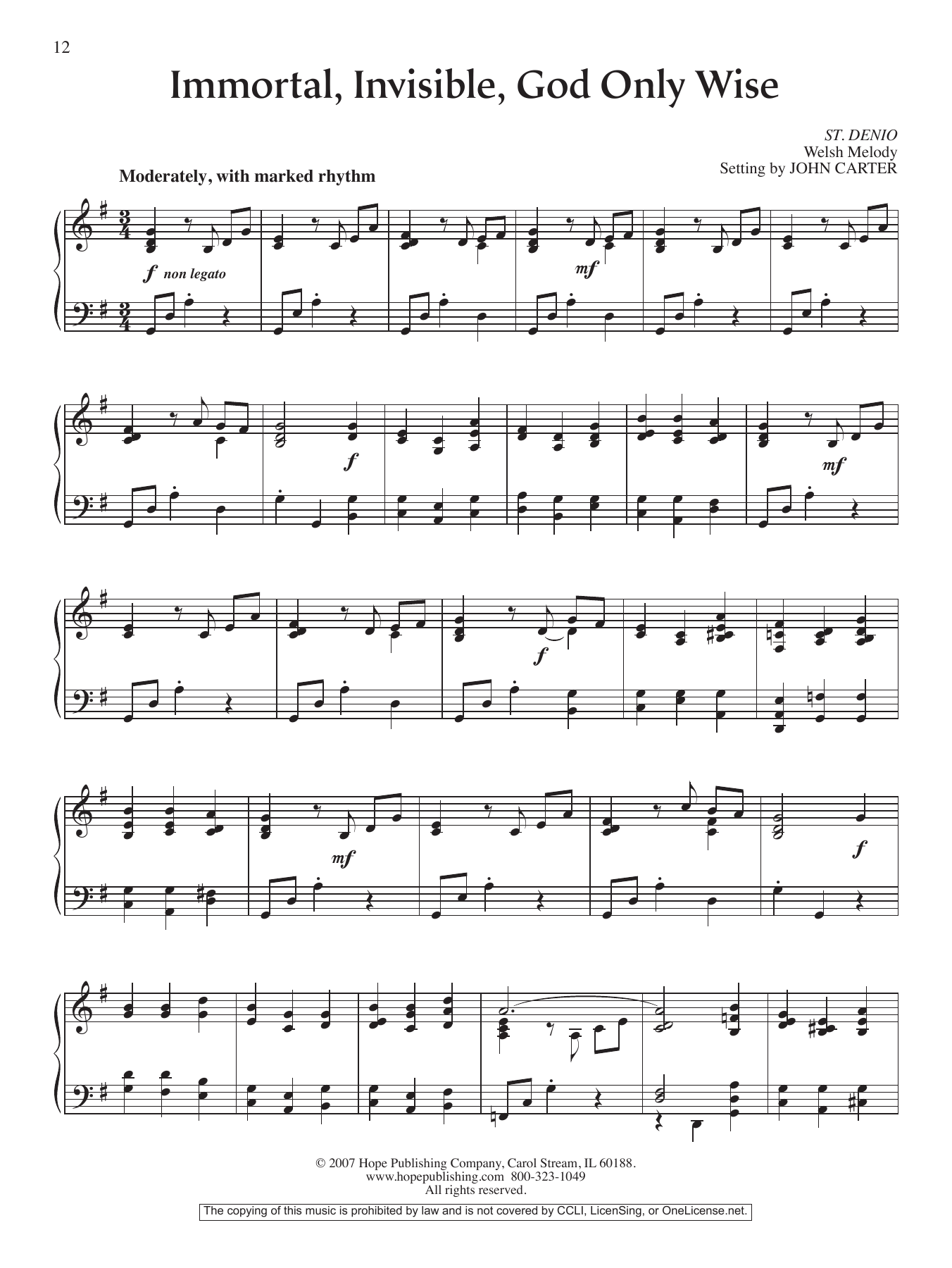 John Carter Immortal, Invisible, God Only Wise sheet music, chords, lyrics - Printable PDF for Piano Solo