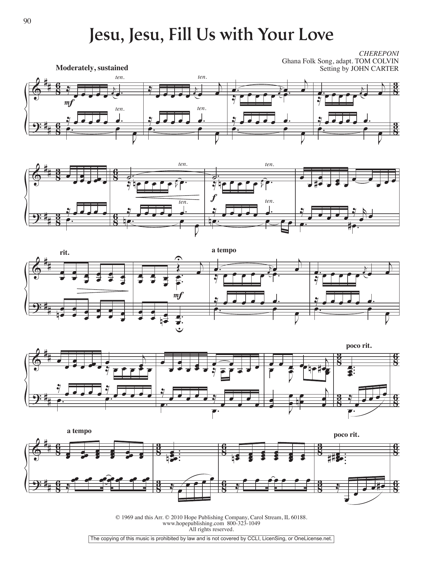 John Carter Jesu, Jesu, Fill Us with Your Love sheet music, chords, lyrics - Printable PDF for Piano Solo