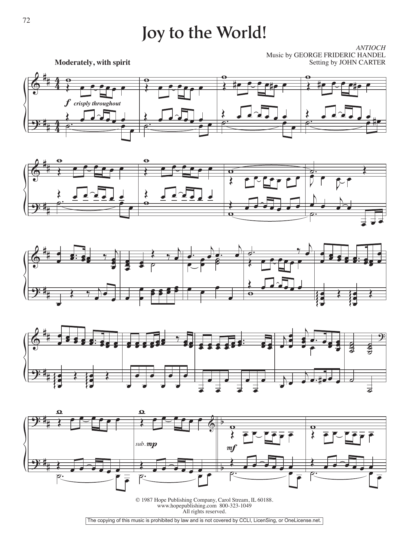 John Carter Joy to the World! sheet music, chords, lyrics - Printable PDF for Piano Solo