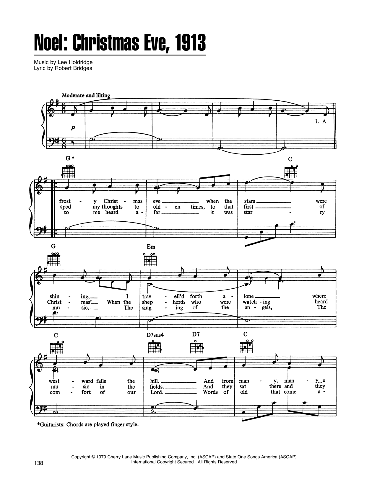 John Denver and The Muppets Noel: Christmas Eve, 1913 (from A Christmas Together) sheet music, chords, lyrics - Printable PDF for Piano, Vocal & Guitar (Right-Hand Melody)