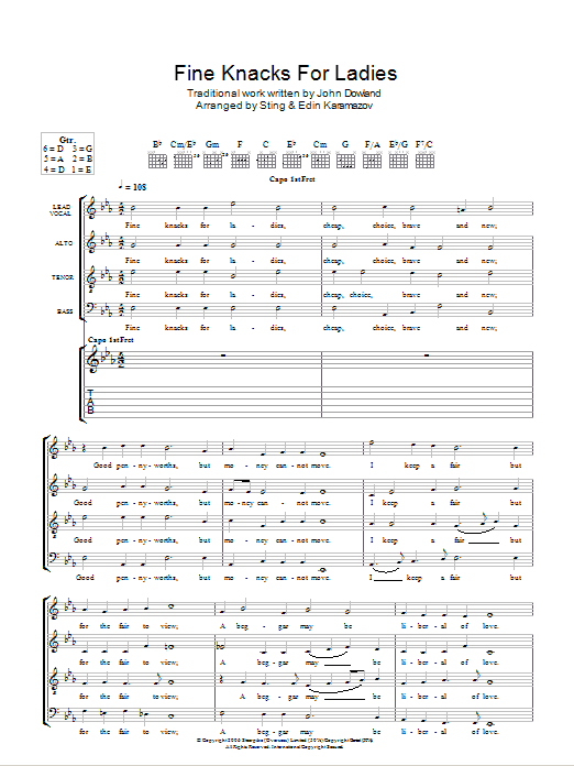 Sting Fine Knacks For Ladies sheet music, chords, lyrics - Printable PDF for Guitar Tab