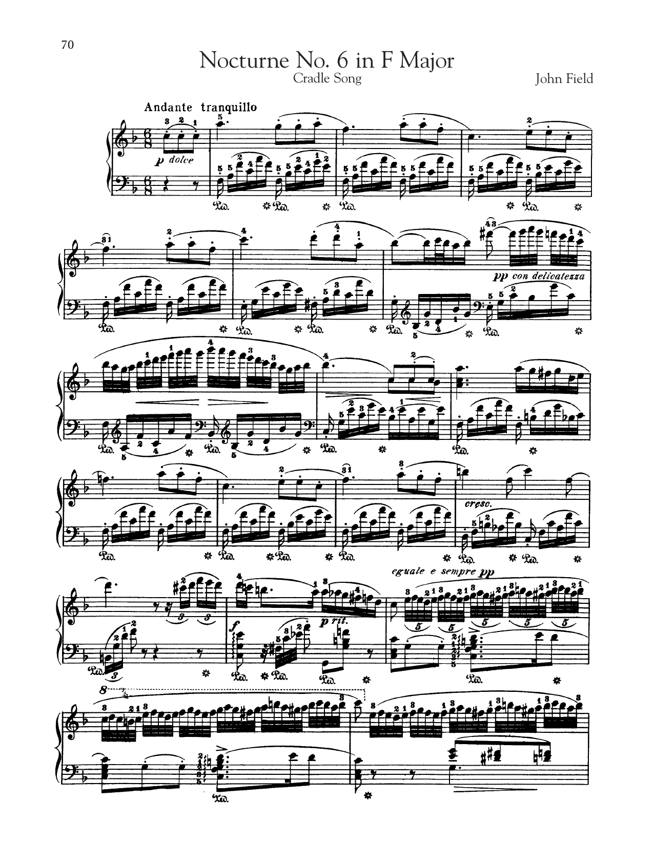 John Field Nocturne No. 6 In F Major, H. 40 sheet music, chords, lyrics - Printable PDF for Piano Solo