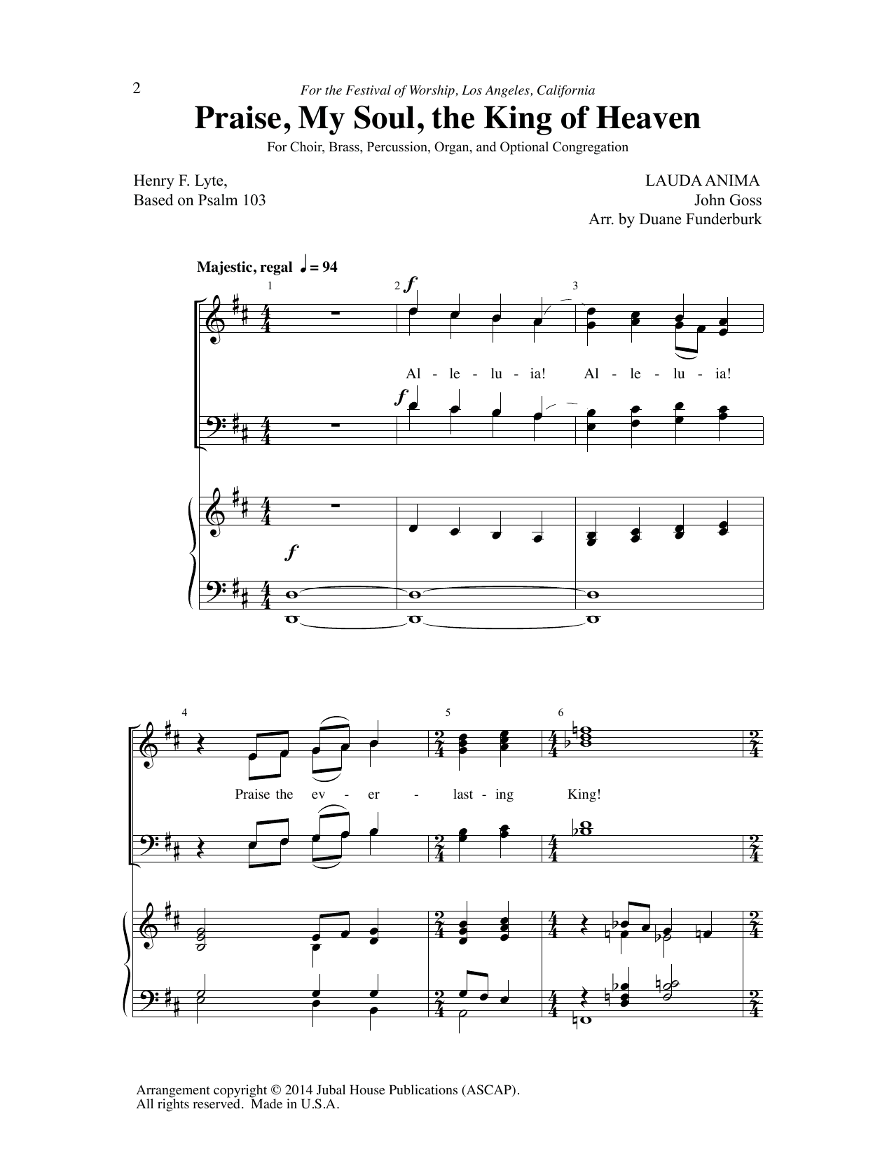 John Goss Praise, My Soul, The King Of Heaven (arr. Duane Funderburk) sheet music, chords, lyrics - Printable PDF for SATB Choir