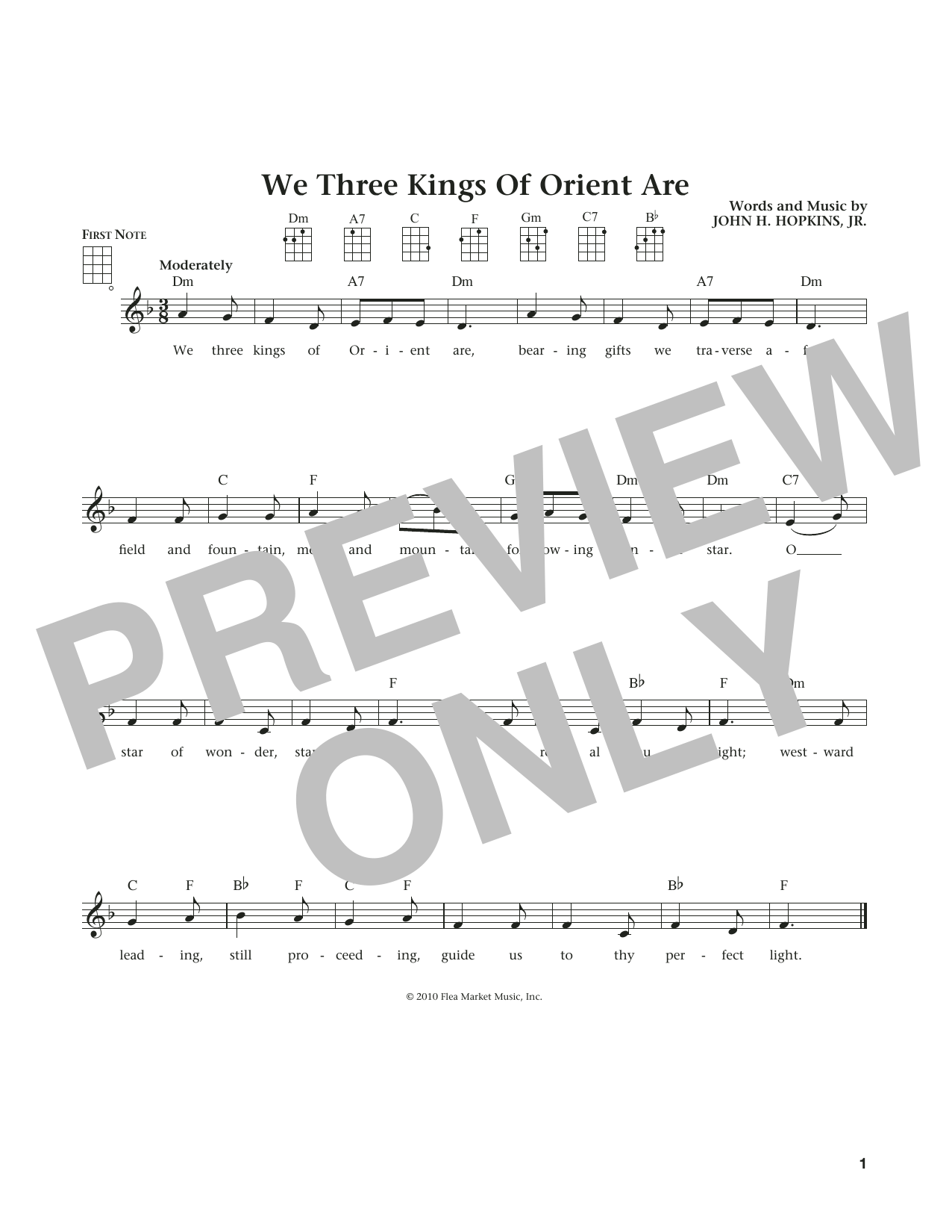 John H. Hopkins, Jr. We Three Kings Of Orient Are sheet music, chords, lyrics - Printable PDF for Ukulele