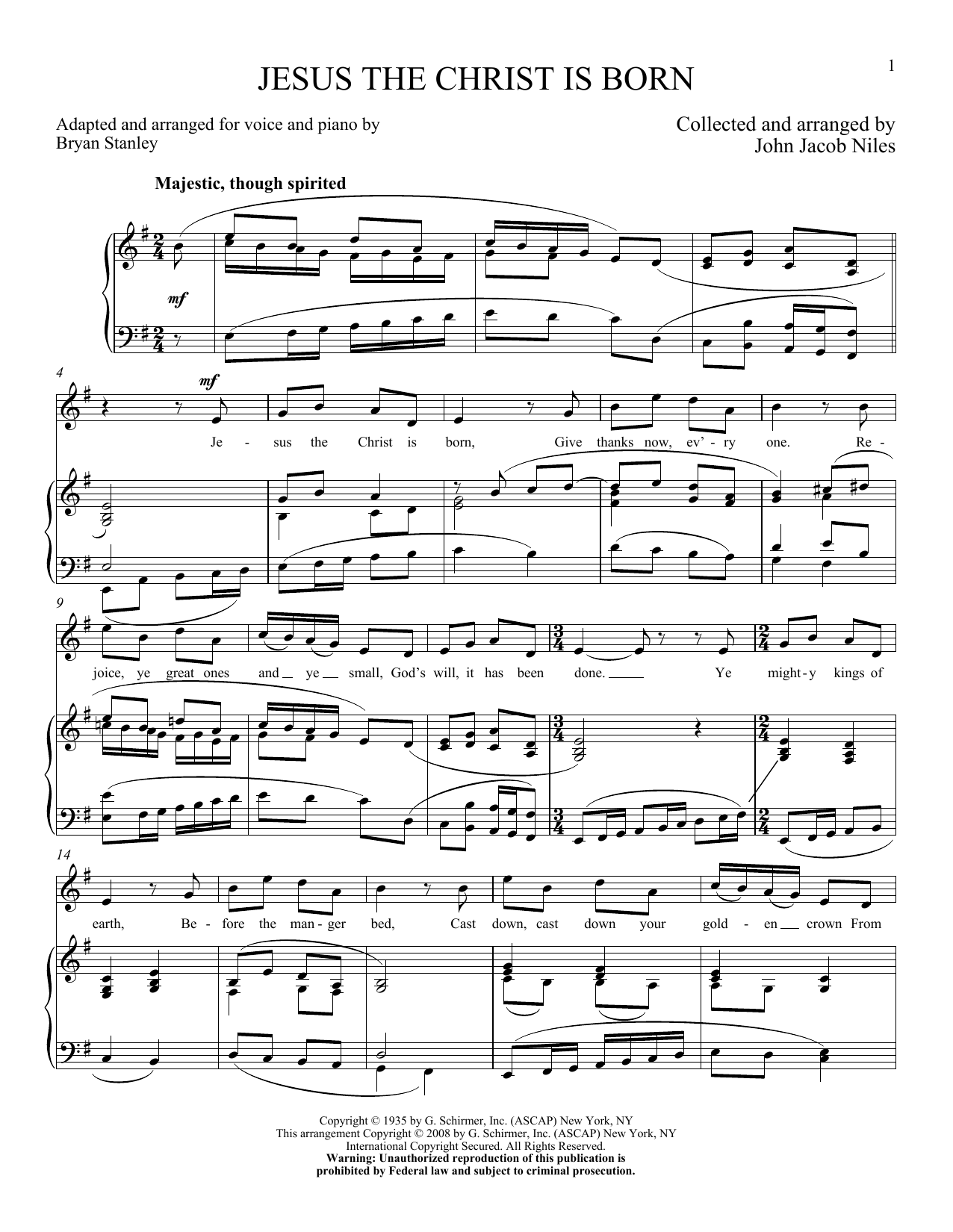 John Jacob Niles Jesus, The Christ, Is Born sheet music, chords, lyrics - Printable PDF for Piano & Vocal