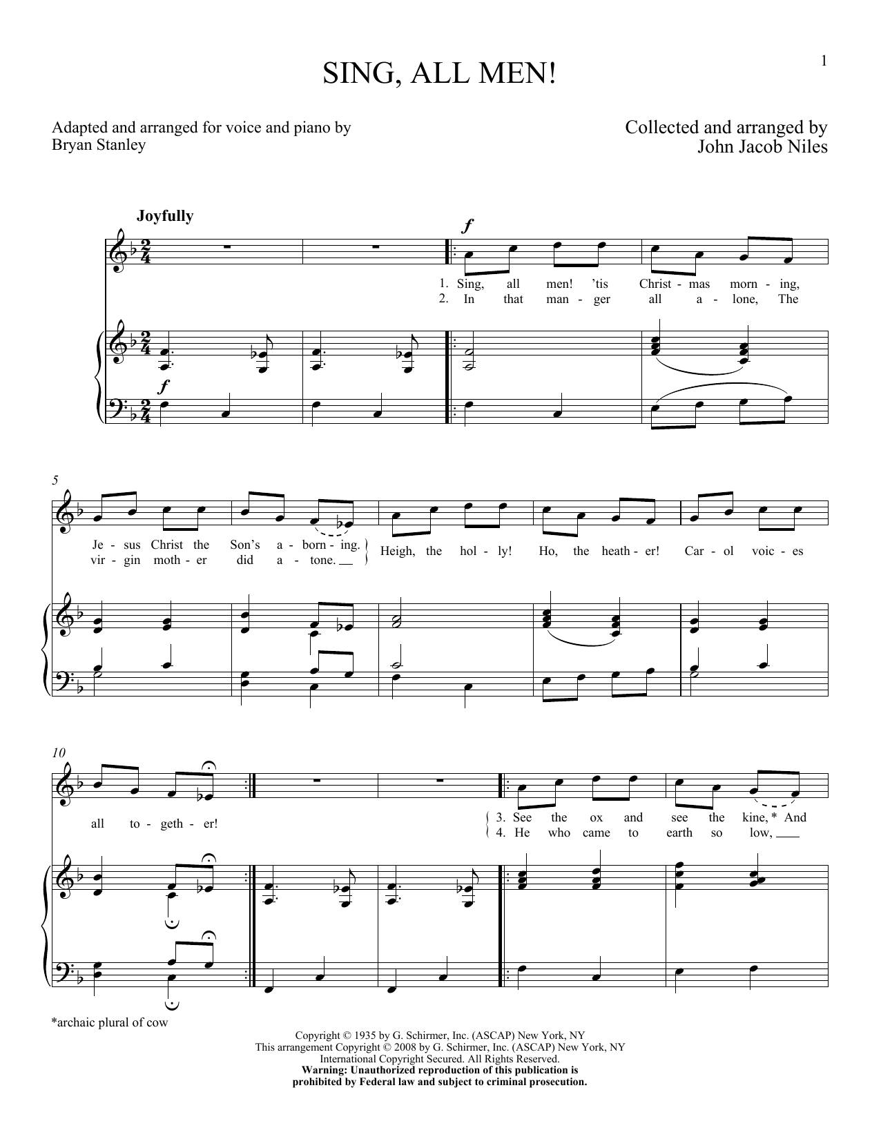 John Jacob Niles Sing, All Men! sheet music, chords, lyrics - Printable PDF for Piano & Vocal