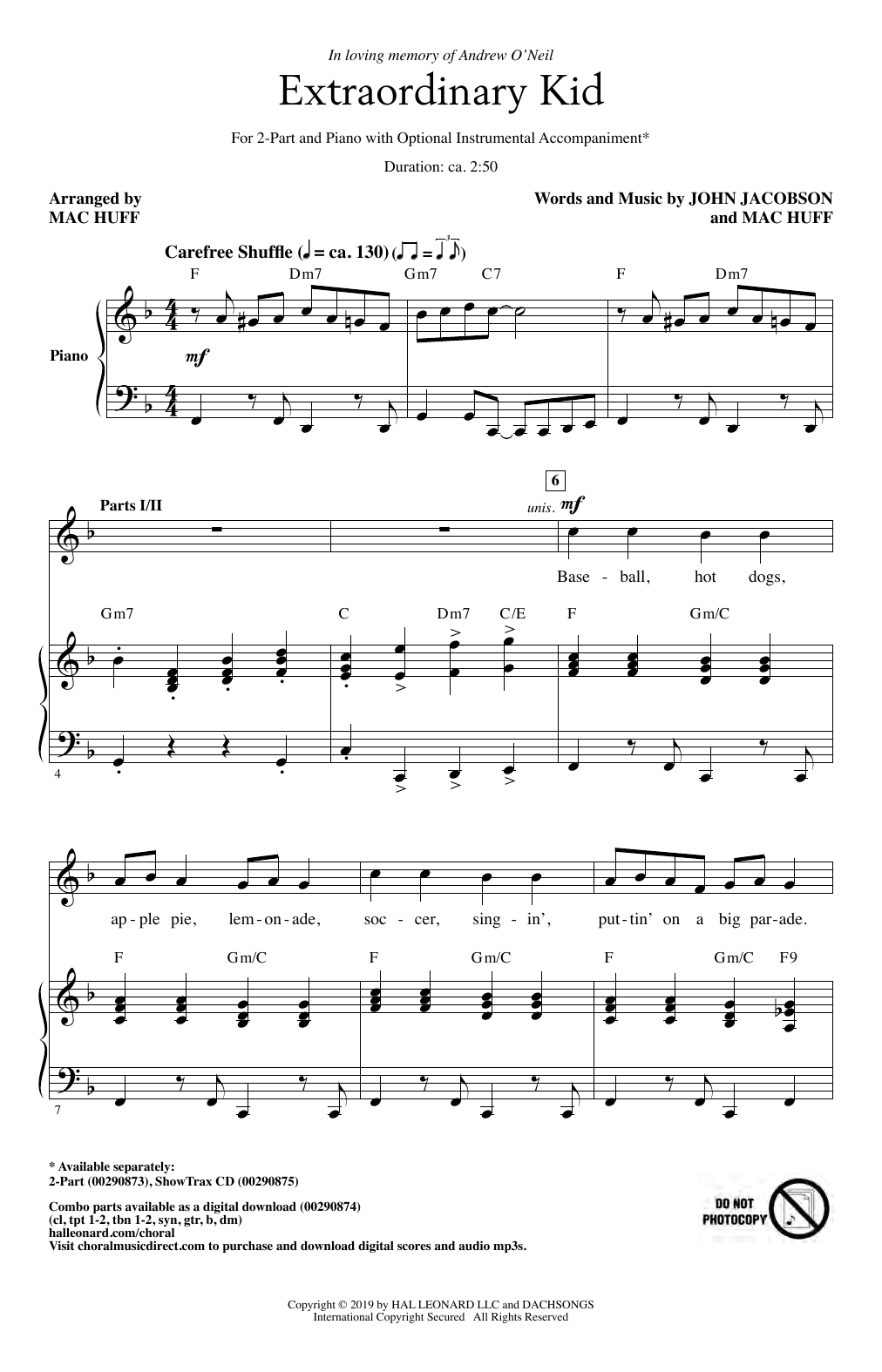 John Jacobson & Mac Huff Extraordinary Kid sheet music, chords, lyrics - Printable PDF for 2-Part Choir