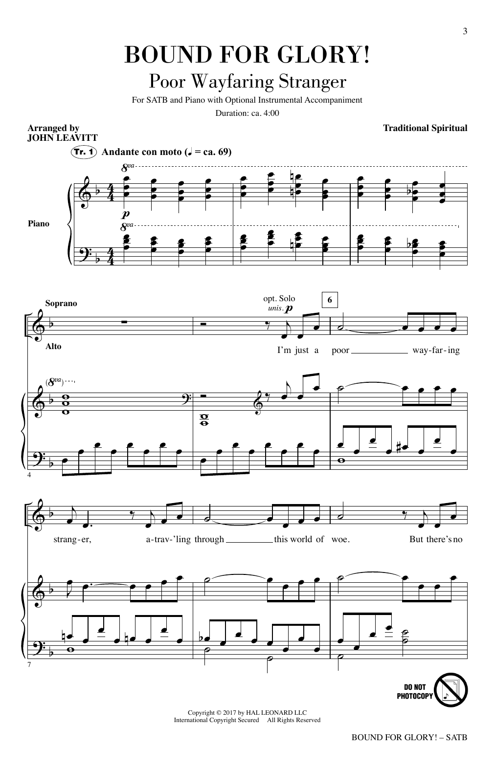 John Leavitt Bound For Glory! sheet music, chords, lyrics - Printable PDF for SSA
