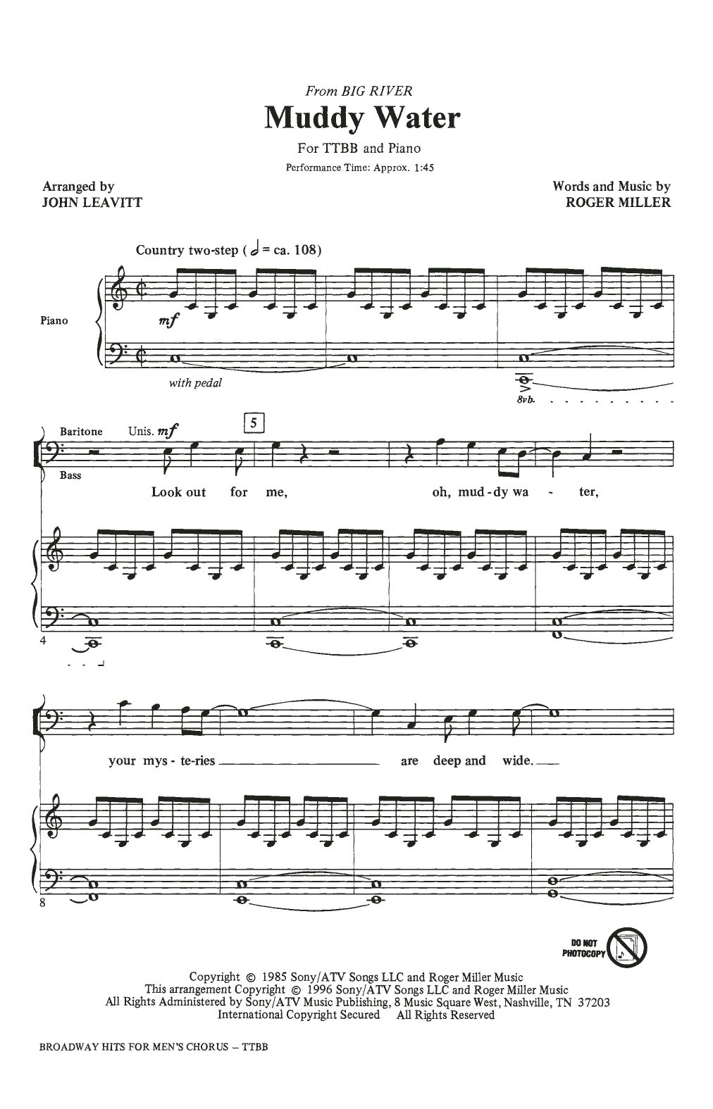 John Leavitt Broadway Hits For Men's Chorus sheet music, chords, lyrics - Printable PDF for TTBB
