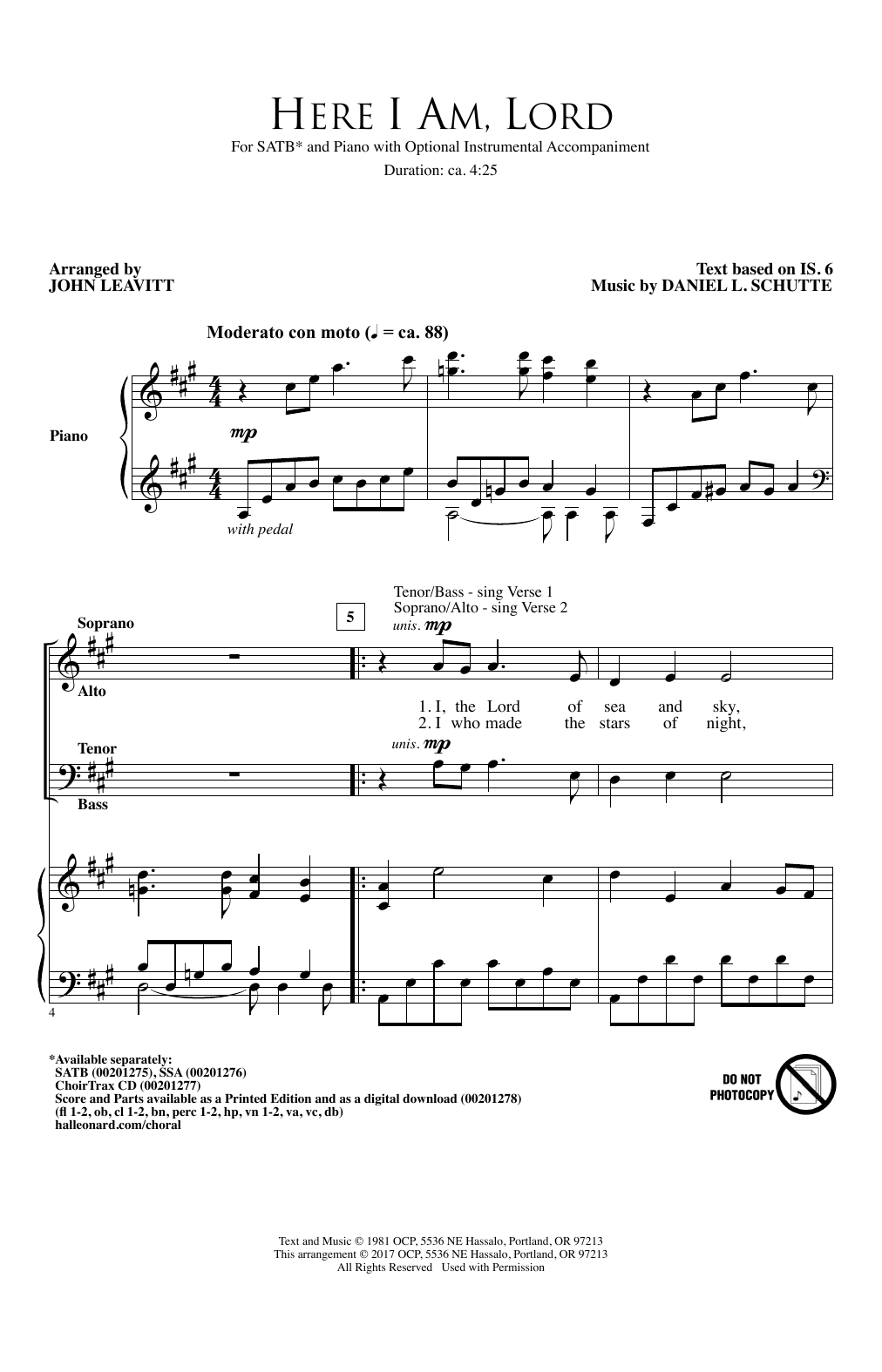 John Leavitt Here I Am, Lord sheet music, chords, lyrics - Printable PDF for SSA