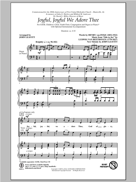 John Leavitt Joyful, Joyful, We Adore Thee sheet music, chords, lyrics - Printable PDF for SATB