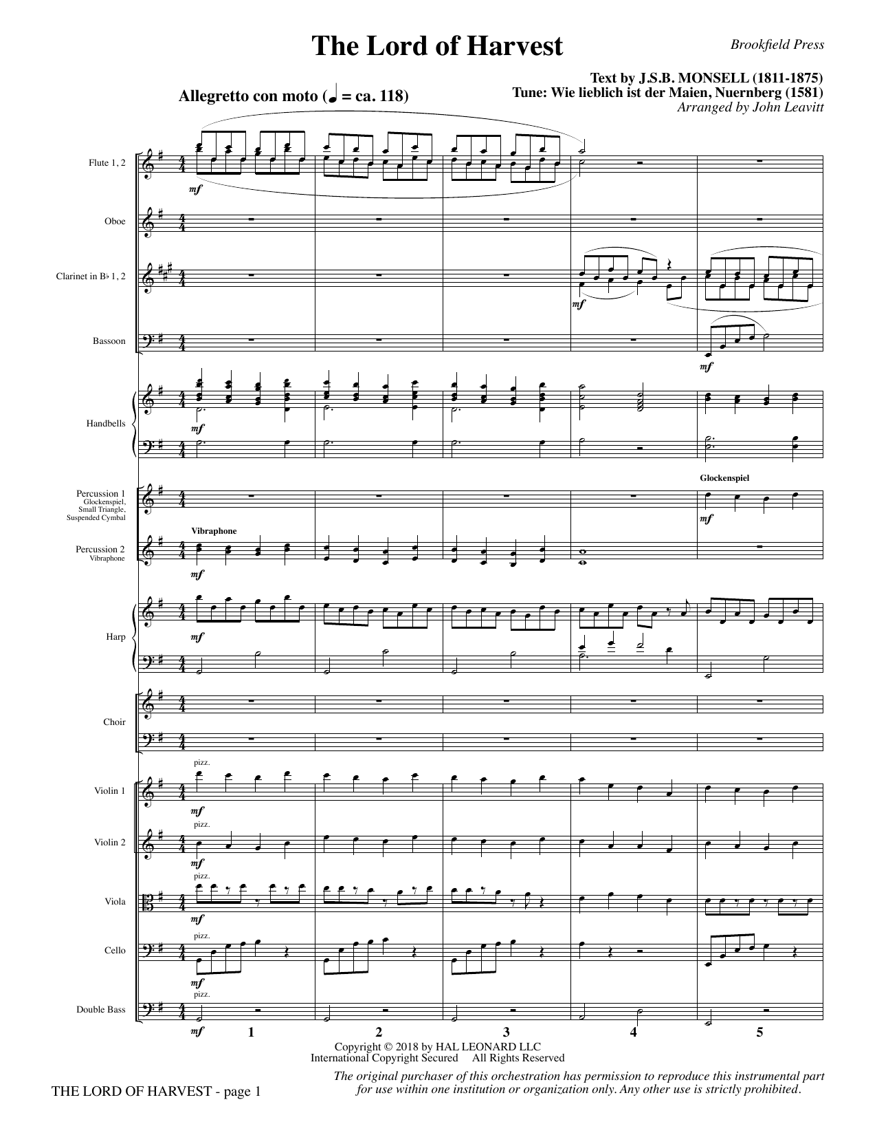 John Leavitt The Lord of Harvest - Full Score sheet music, chords, lyrics - Printable PDF for Choir Instrumental Pak