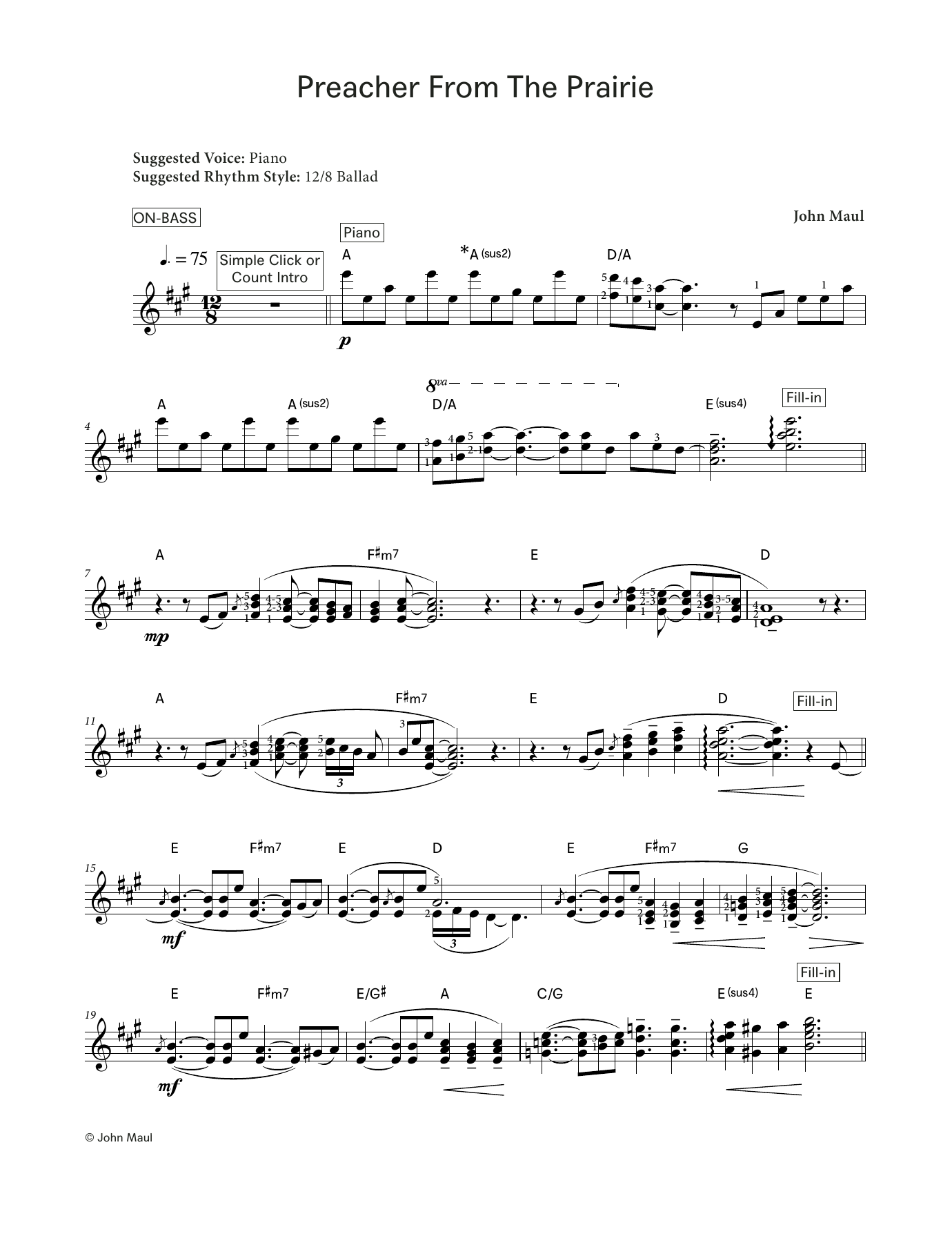 John Maul Preacher from the Prairie (LCME Electronic Keyboard Grade 7 List A) sheet music, chords, lyrics - Printable PDF for Piano Solo