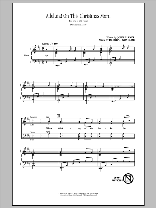 John Parker Alleluia! On This Christmas Morn sheet music, chords, lyrics - Printable PDF for SATB