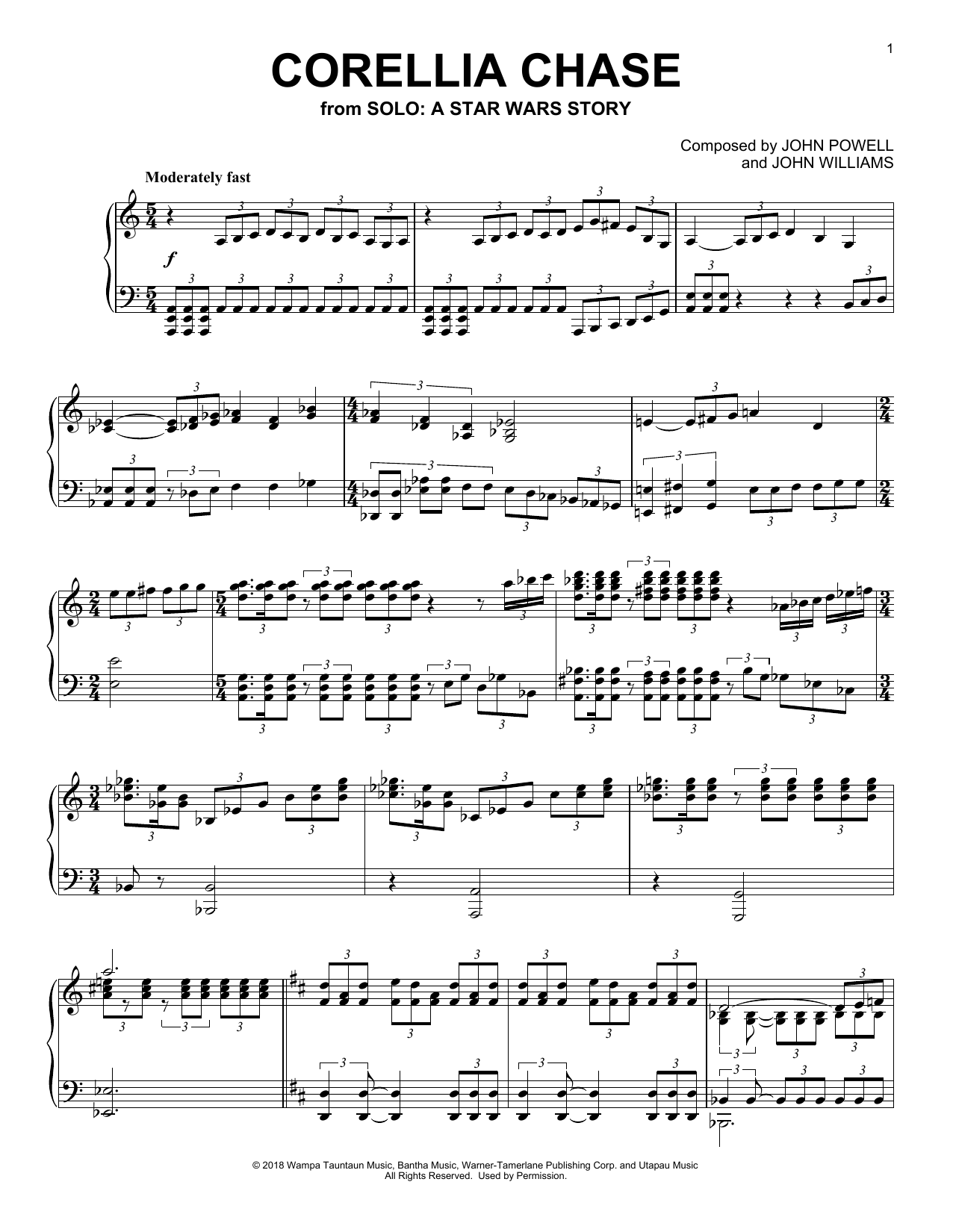John Powell & John Williams Corellia Chase sheet music, chords, lyrics - Printable PDF for Piano