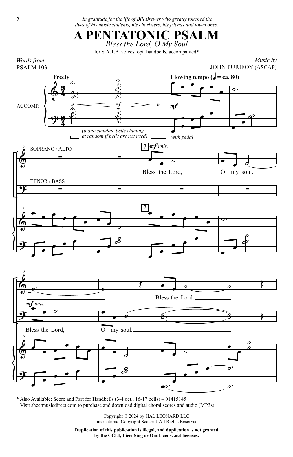 John Purifoy A Pentatonic Psalm (Bless The Lord, O My Soul) sheet music, chords, lyrics - Printable PDF for SATB Choir