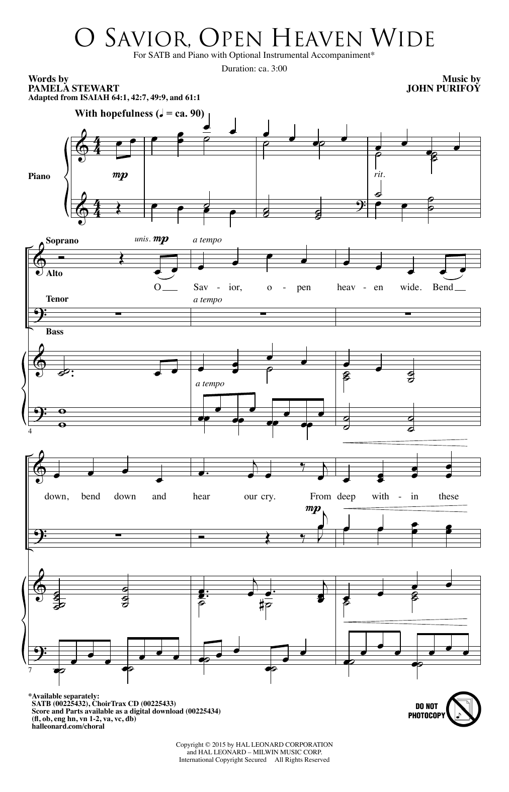 John Purifoy O Savior, Open Heaven Wide sheet music, chords, lyrics - Printable PDF for SATB