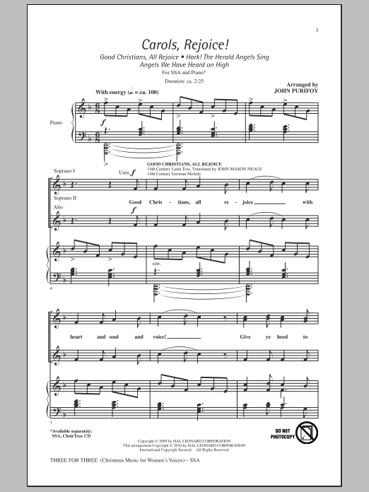 John Purifoy Three For Three - Three Songs For Three Parts - Volume 3 sheet music, chords, lyrics - Printable PDF for SSA Choir