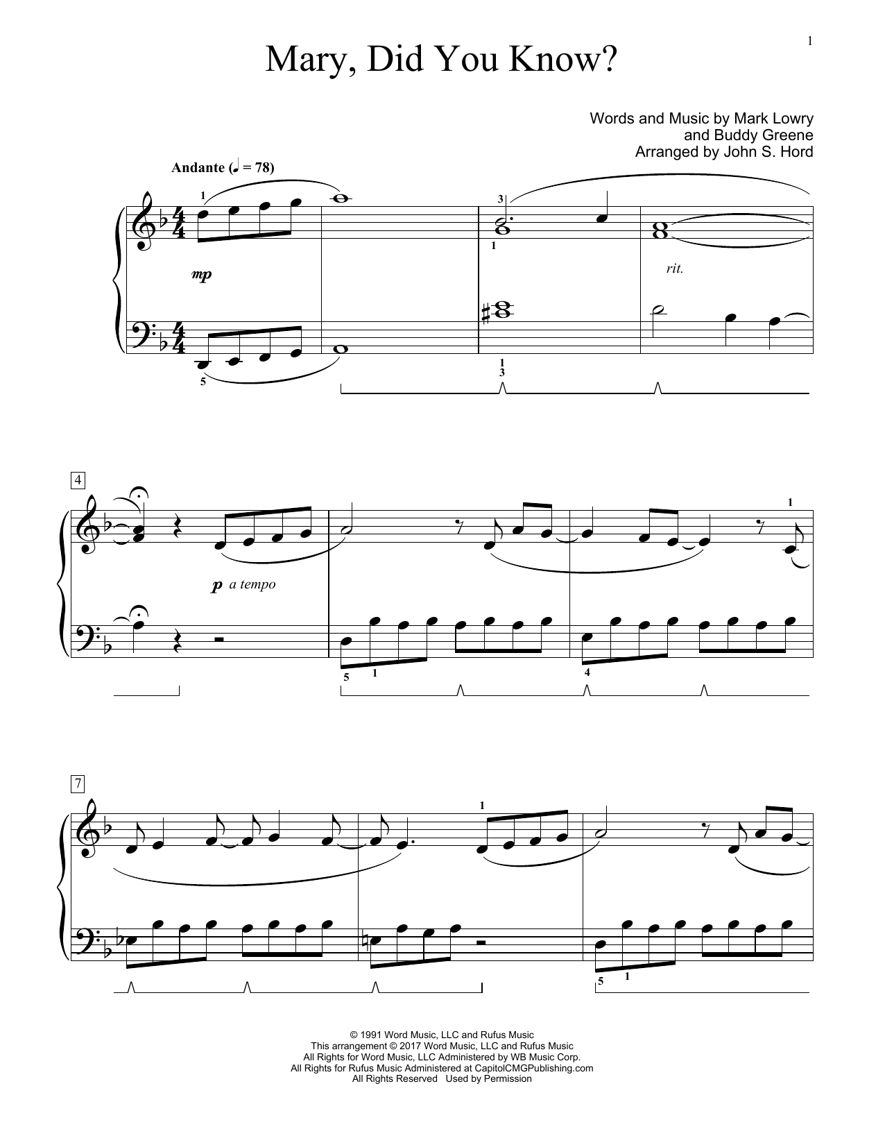 John S. Hord Mary, Did You Know? sheet music, chords, lyrics - Printable PDF for Educational Piano