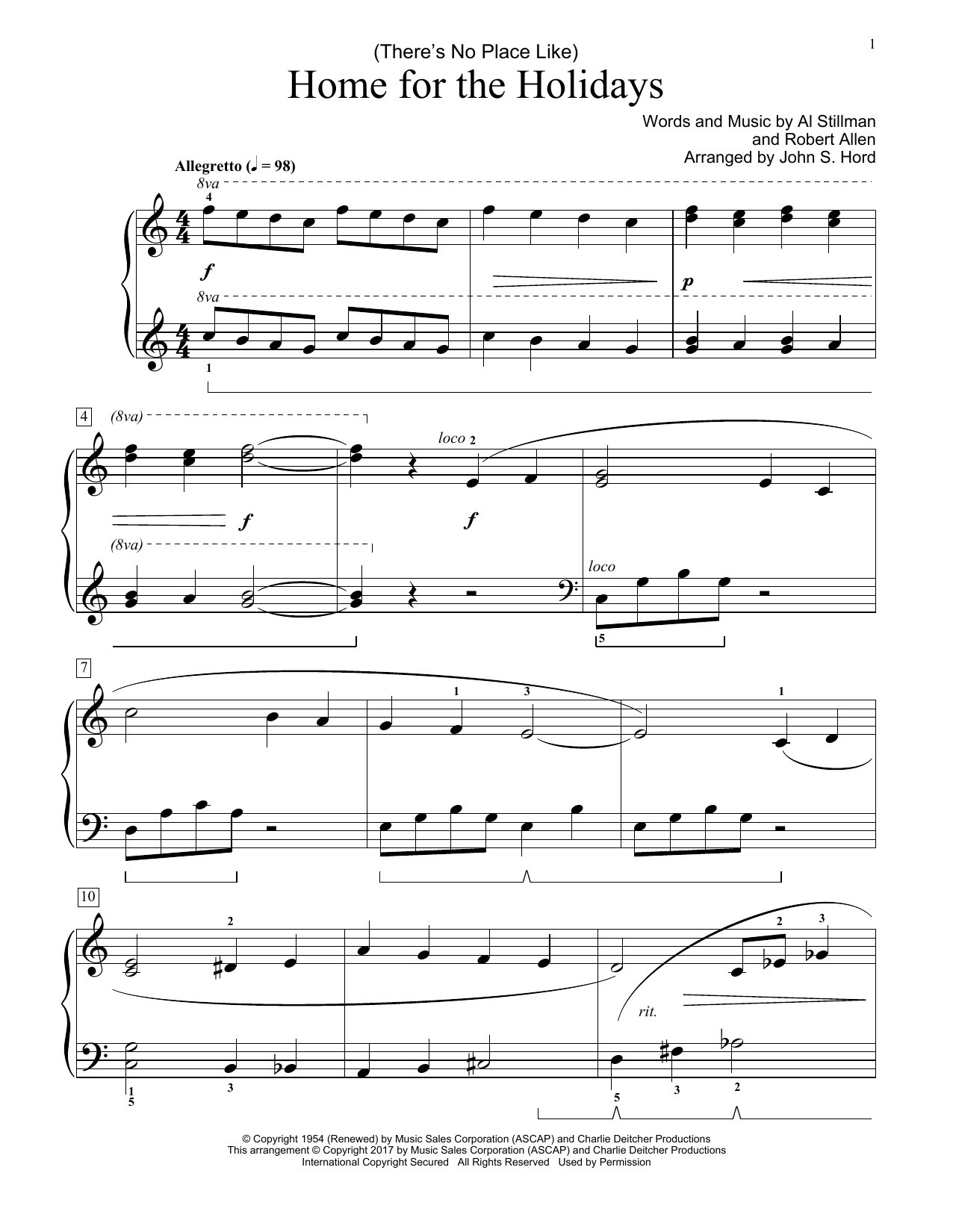 John S. Hord (There's No Place Like) Home For The Holidays sheet music, chords, lyrics - Printable PDF for Educational Piano
