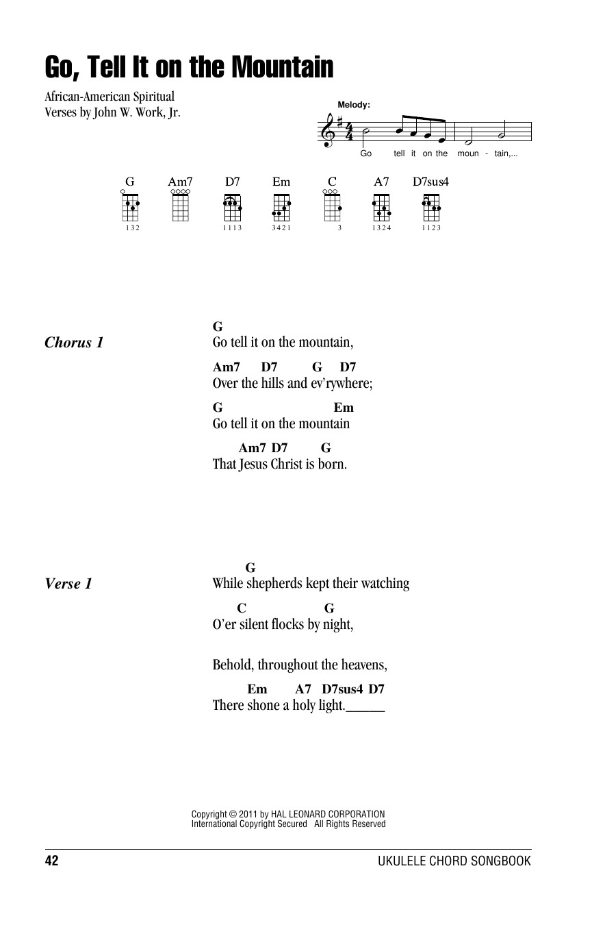 John W. Work, Jr. Go, Tell It On The Mountain sheet music, chords, lyrics - Printable PDF for Trombone Transcription