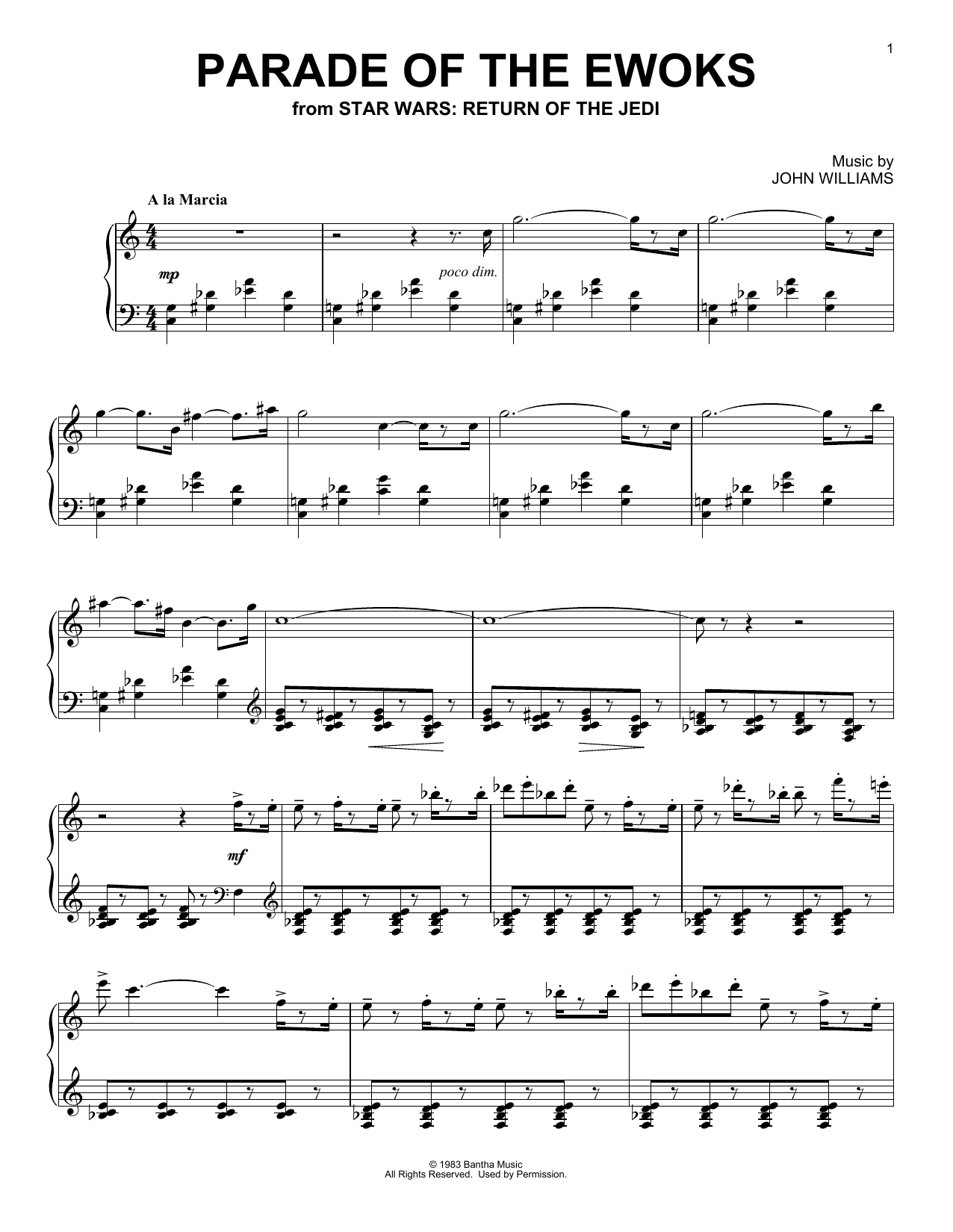 John Williams Parade Of The Ewoks (from Star Wars: Return Of The Jedi) sheet music, chords, lyrics - Printable PDF for Piano Solo