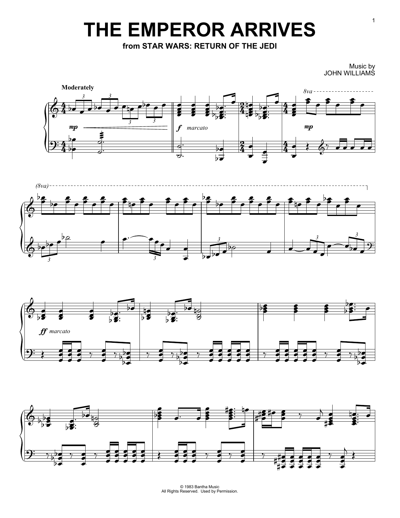John Williams The Emperor Arrives (from Star Wars: Return Of The Jedi) sheet music, chords, lyrics - Printable PDF for Piano Solo