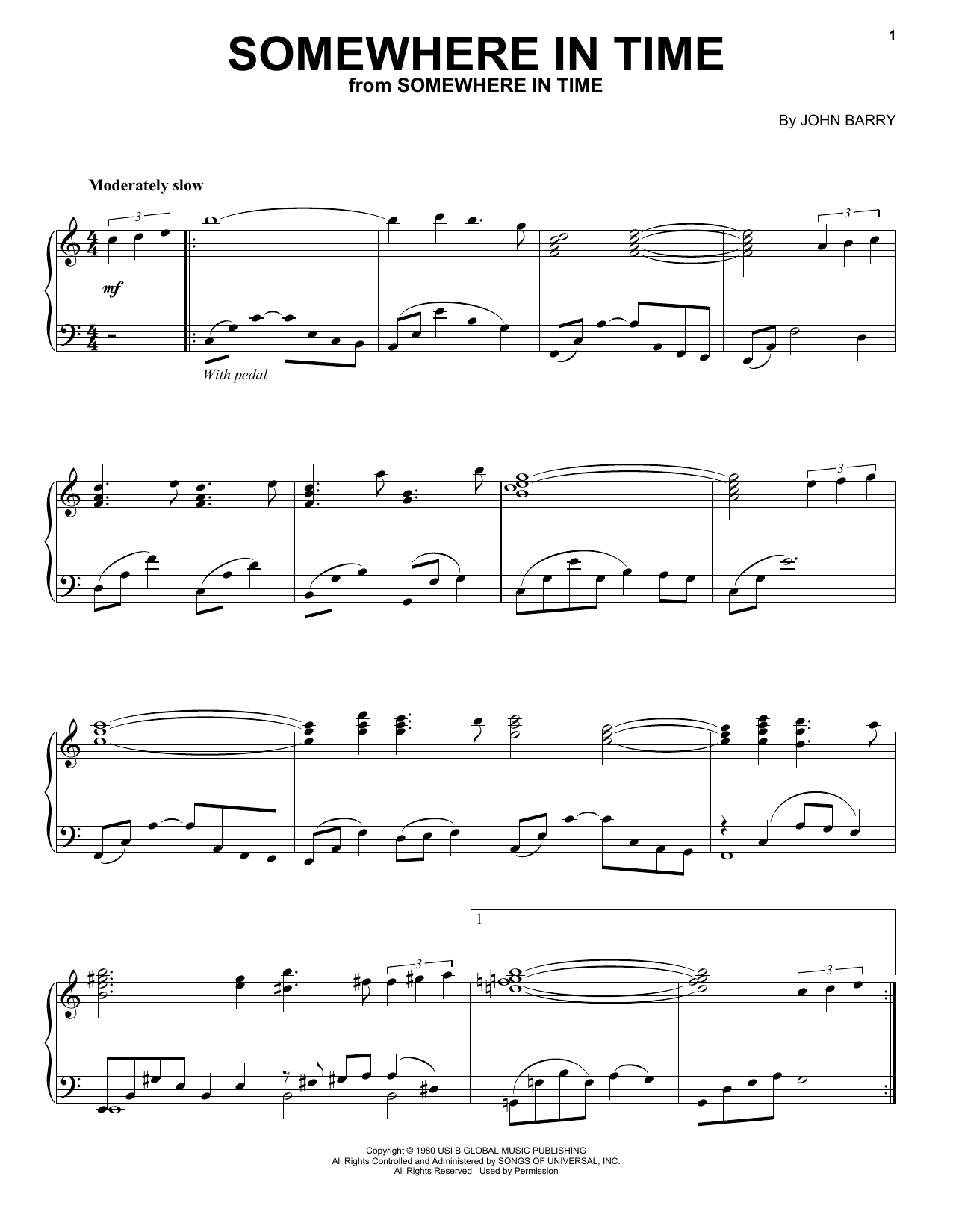 Learn to play John Barry Somewhere In Time sheet music for Piano in minutes. John Barry Somewhere In Time sheet music preview music notes and score for Piano including 2 page(s)