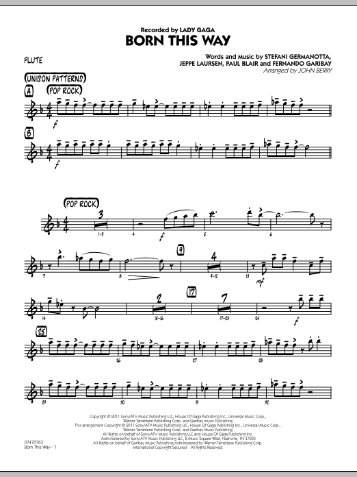 John Berry Born This Way - Flute sheet music preview music notes and score for Jazz Ensemble including 2 page(s)