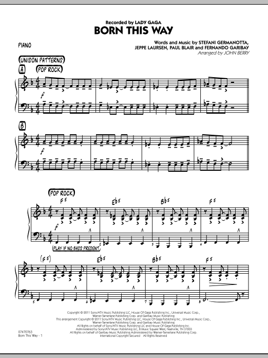 Learn to play John Berry Born This Way - Piano sheet music for Jazz Ensemble in minutes. John Berry Born This Way - Piano sheet music preview music notes and score for Jazz Ensemble including 4 page(s)