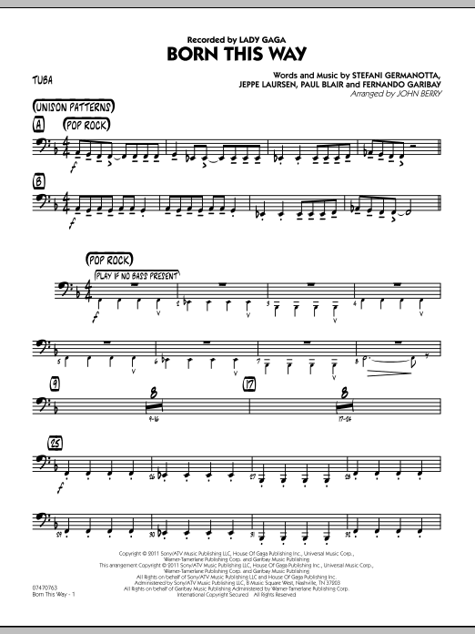 John Berry Born This Way - Tuba sheet music preview music notes and score for Jazz Ensemble including 2 page(s)