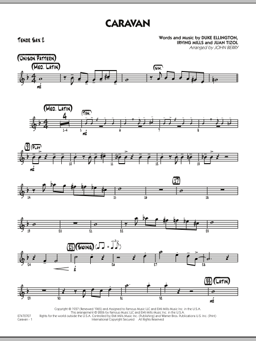 Learn to play John Berry Caravan - Tenor Sax 2 sheet music for Jazz Ensemble in minutes. John Berry Caravan - Tenor Sax 2 sheet music preview music notes and score for Jazz Ensemble including 2 page(s)