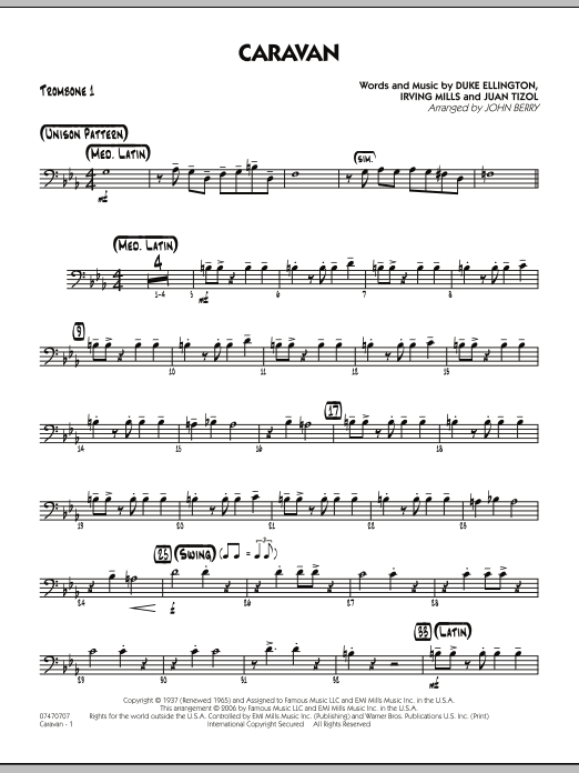 John Berry Caravan - Trombone 1 sheet music preview music notes and score for Jazz Ensemble including 2 page(s)
